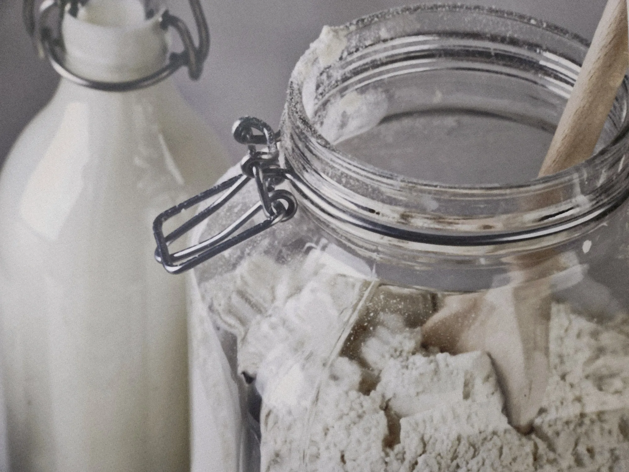 milk bottle and jar of living culture